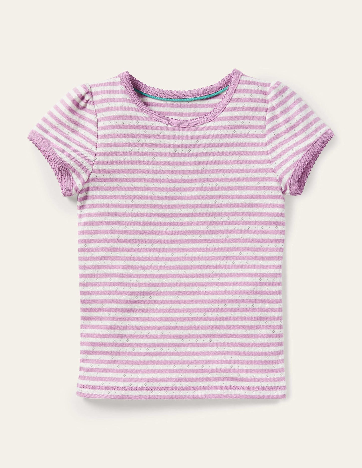 Short-Sleeved Pointelle Top-Lilac Purple/Ivory