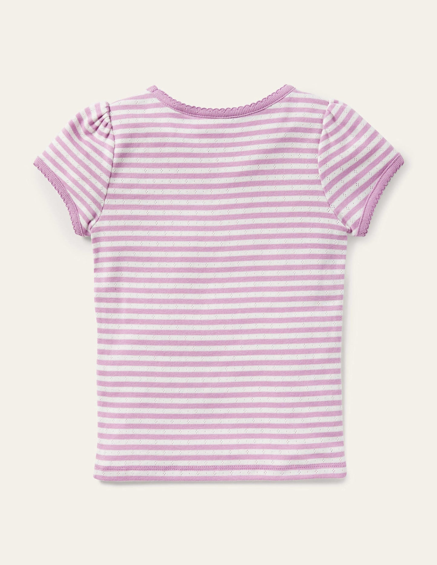 Short-Sleeved Pointelle Top-Lilac Purple/Ivory