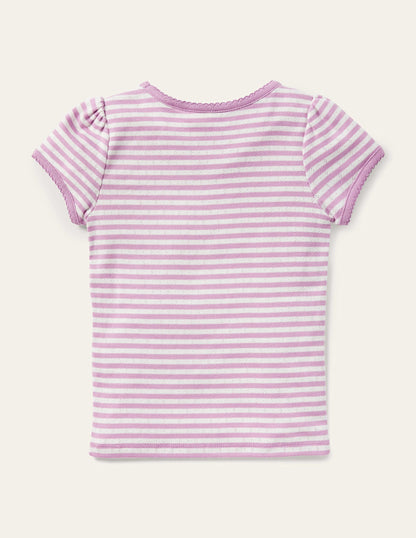 Short-Sleeved Pointelle Top-Lilac Purple/Ivory