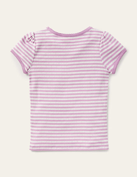 Short-Sleeved Pointelle Top-Lilac Purple/Ivory