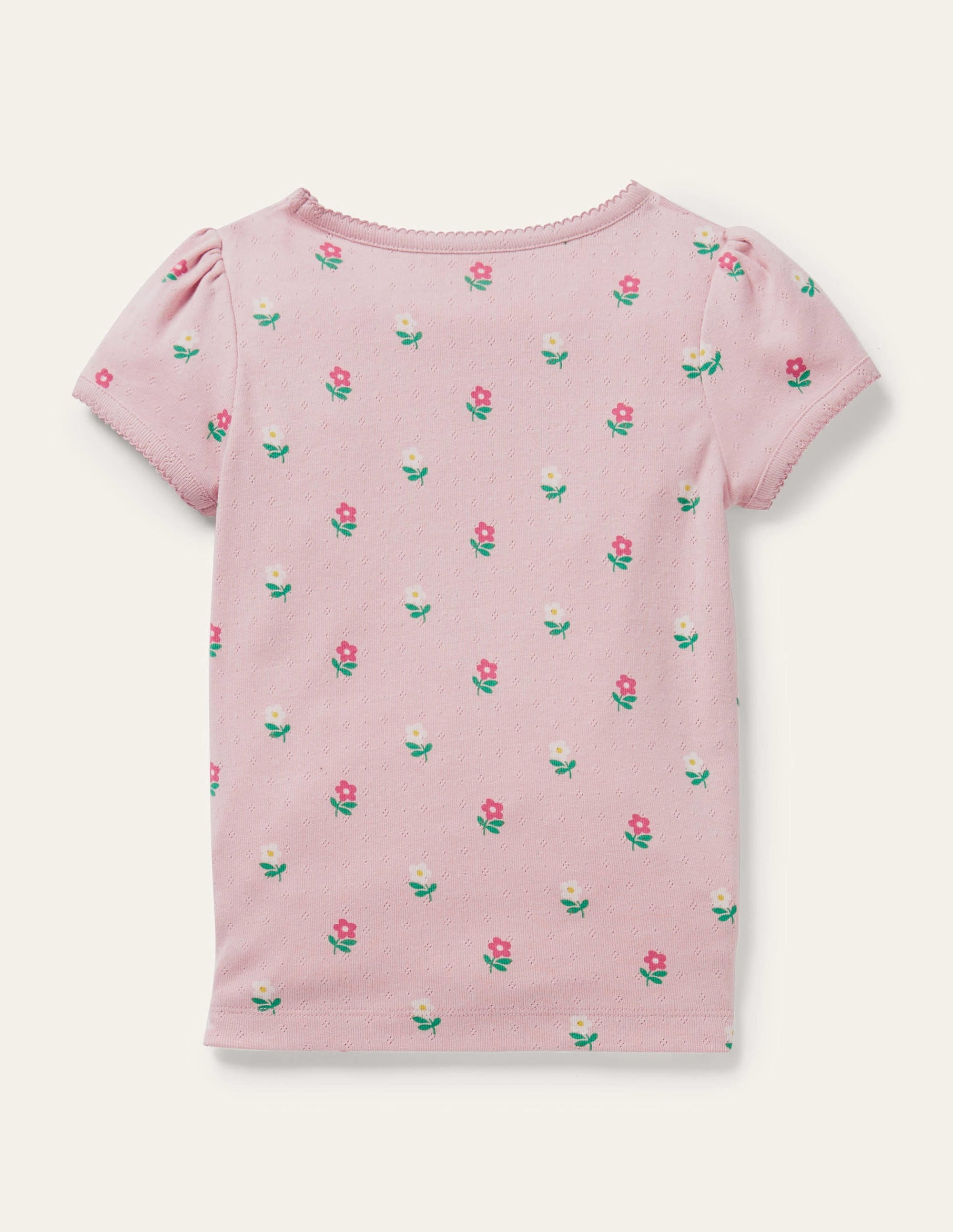 Short-Sleeved Pointelle Top-Boto Pink Little Flowers - Image 2