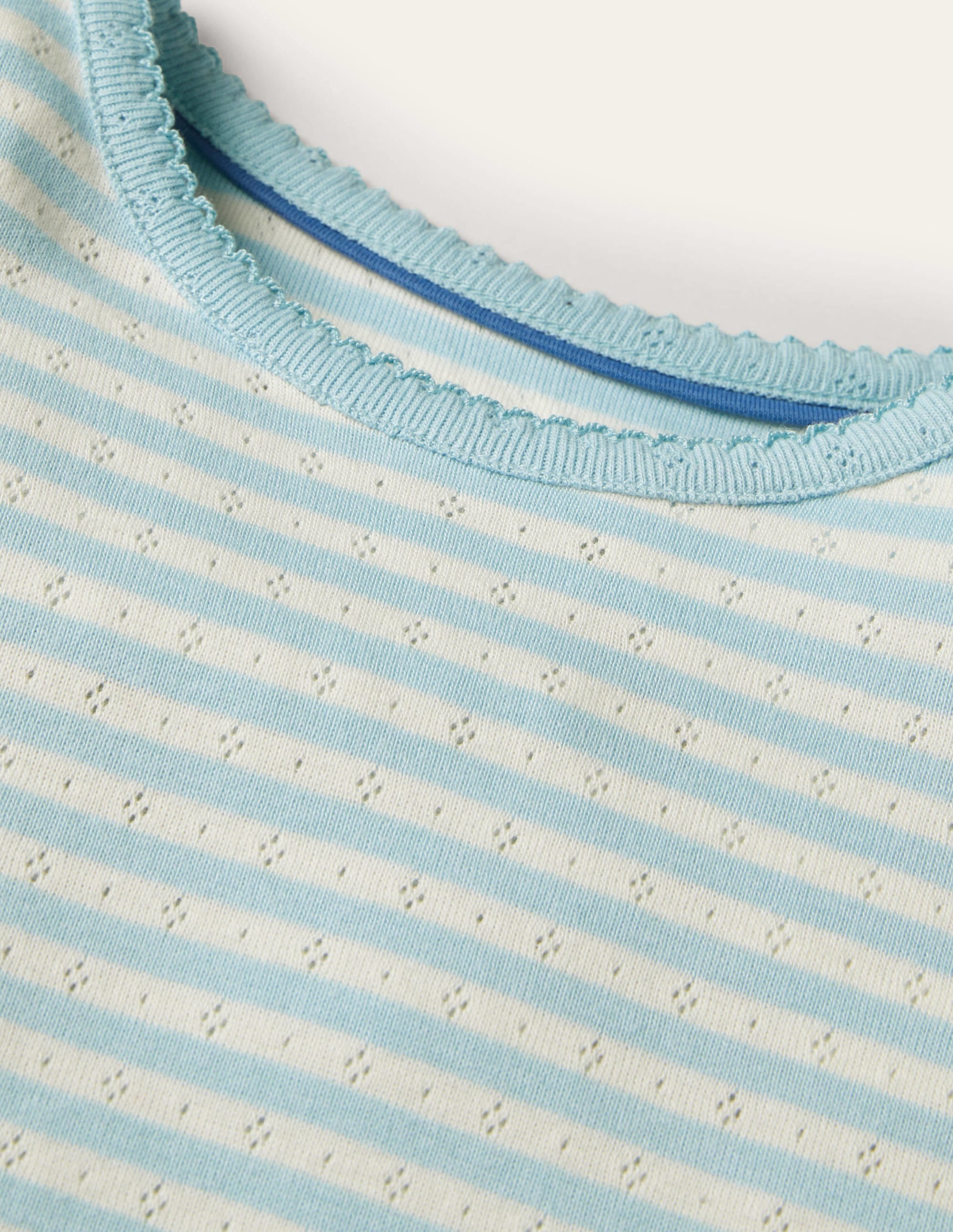 Short-Sleeved Pointelle Top-Light Celeste Blue/Ivory - Image 3
