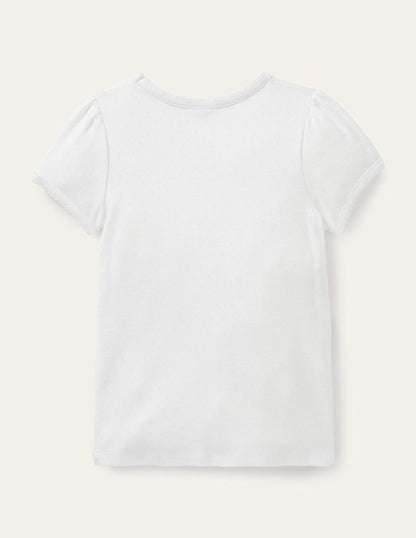 Short-Sleeved Pointelle Top-Ivory