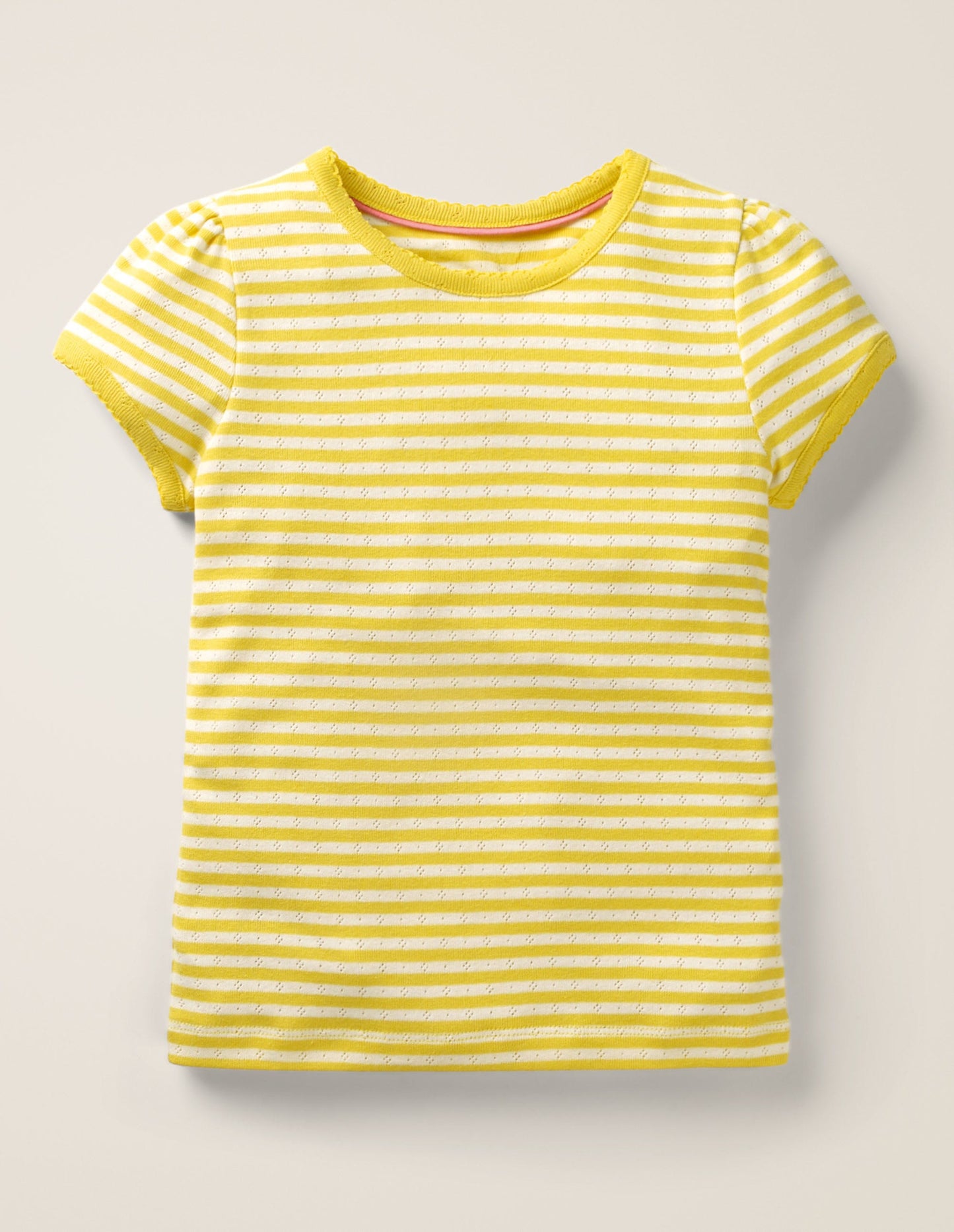 Short-Sleeved Pointelle Top-Daffodil Yellow/Ivory