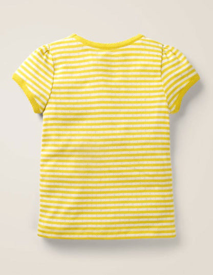 Short-Sleeved Pointelle Top-Daffodil Yellow/Ivory