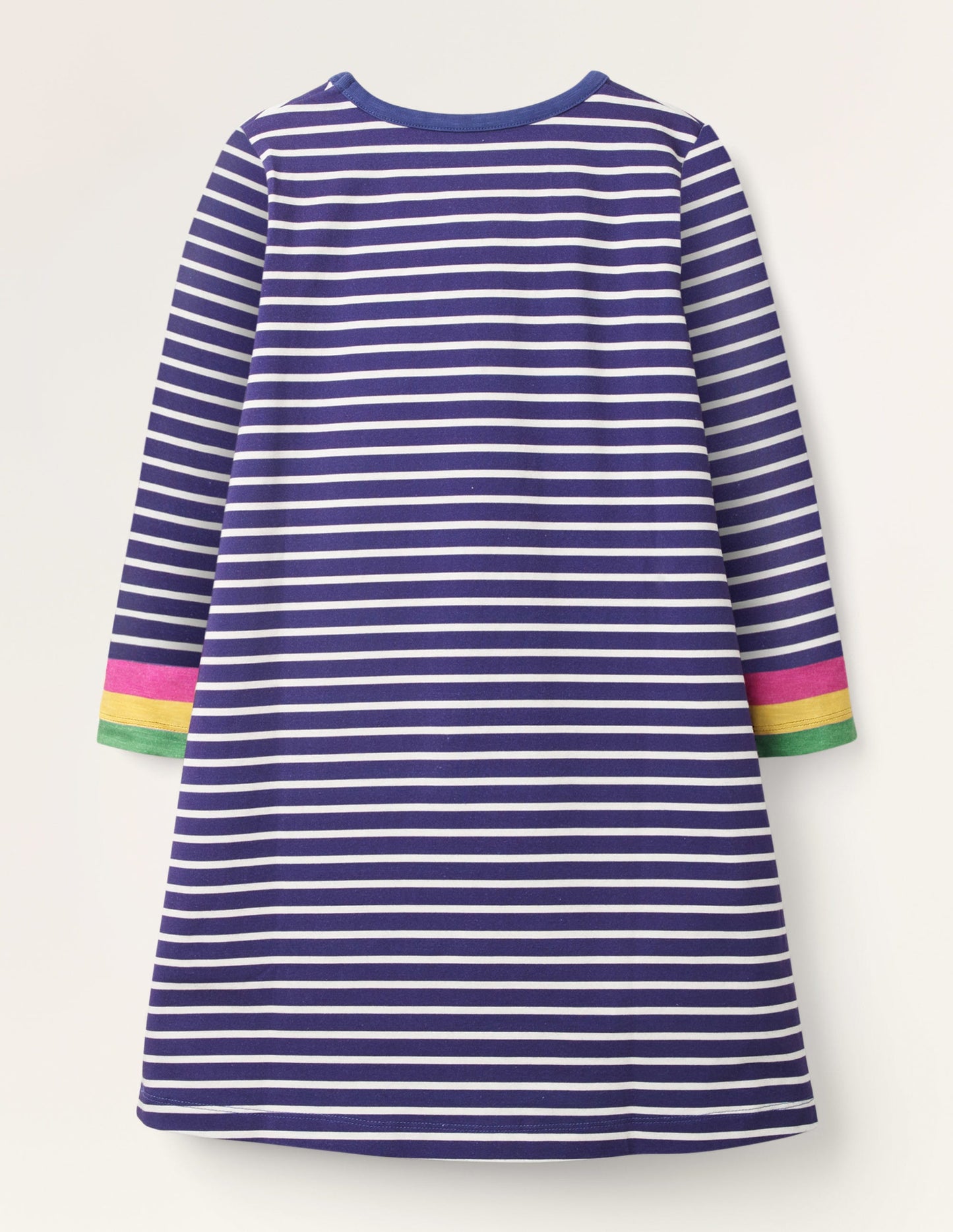 Blue Stripe Fun Pocket Jersey Dress-Starboard Blue Rainbow Cuff