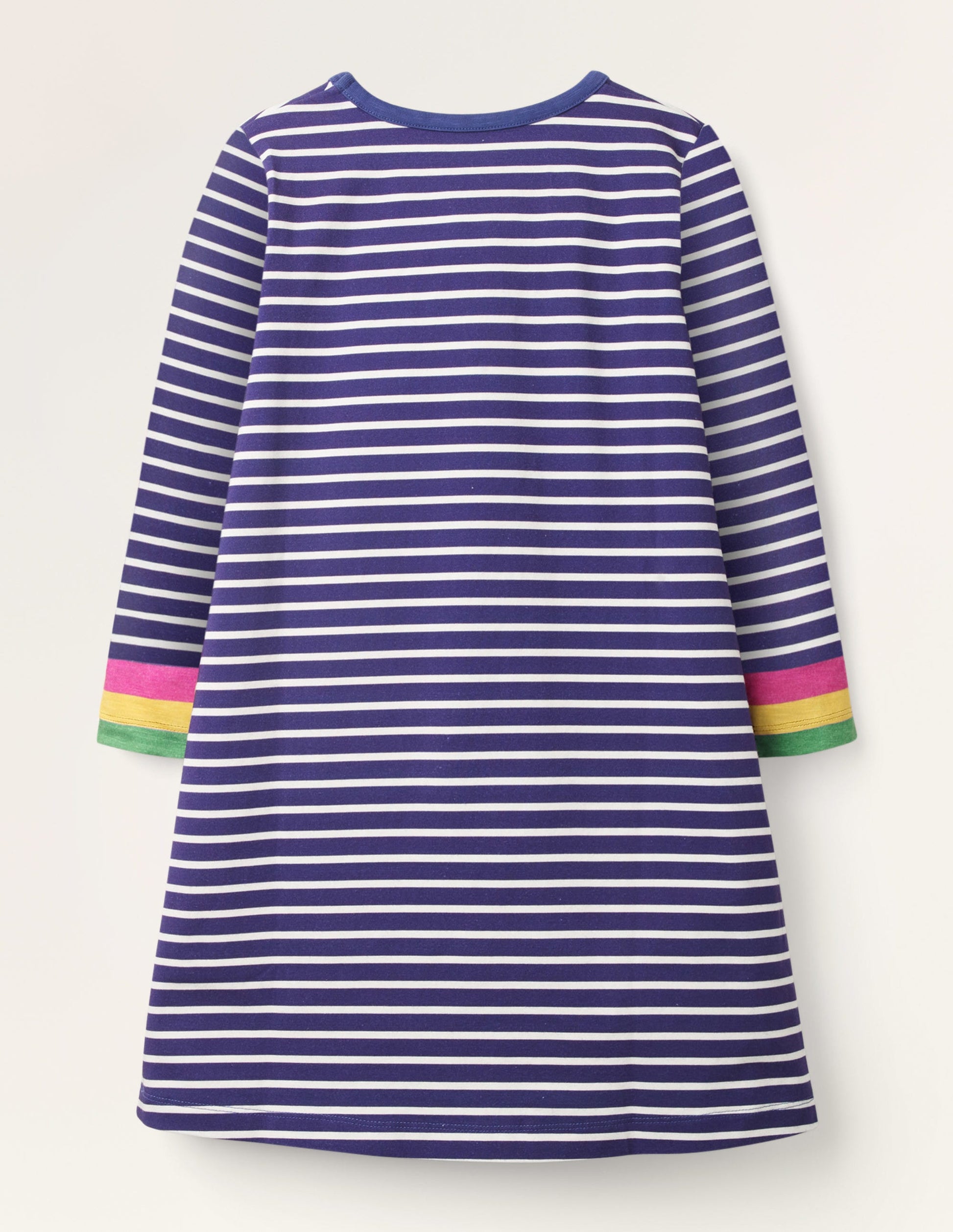 Blue Stripe Fun Pocket Jersey Dress-Starboard Blue Rainbow Cuff-2