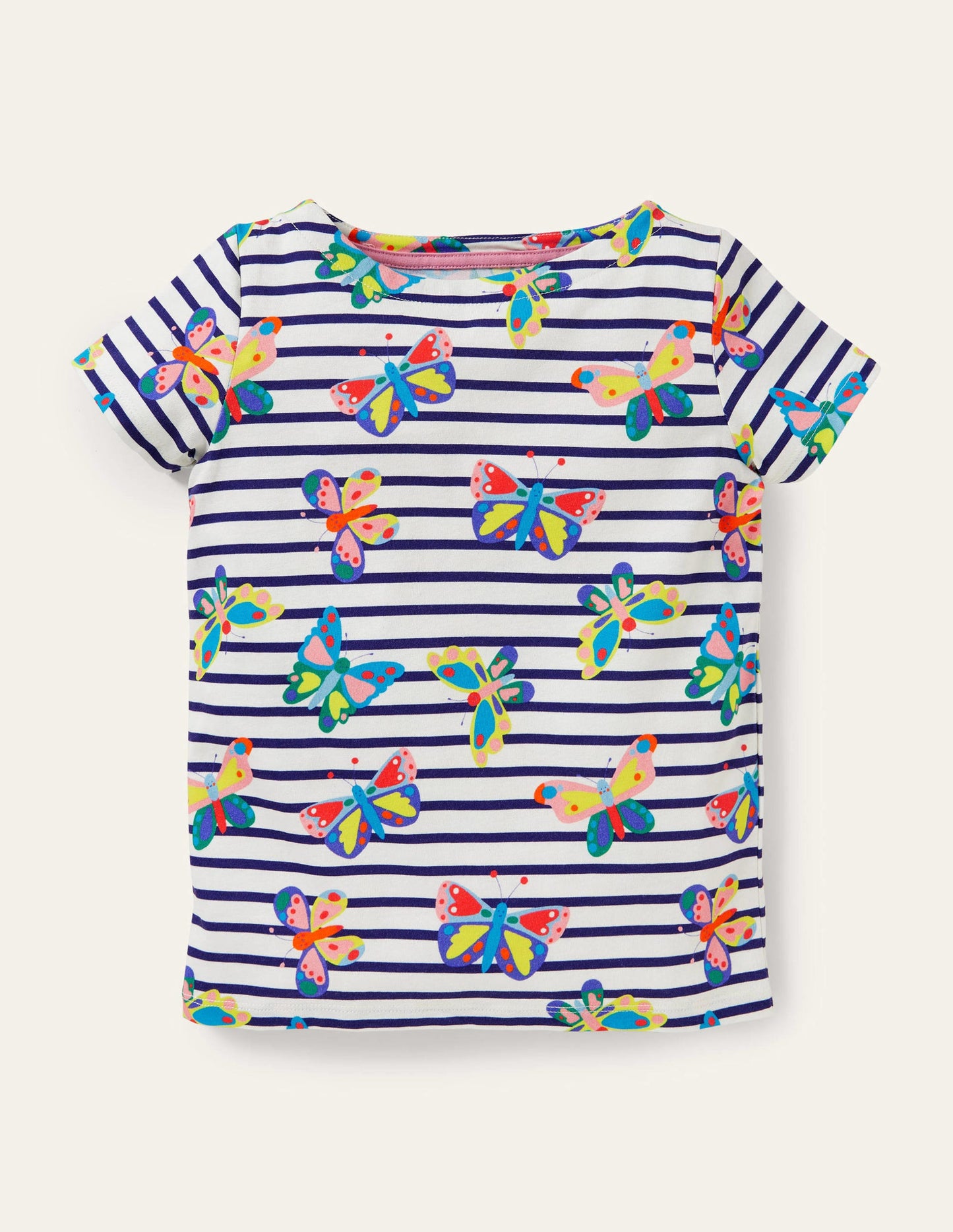 Short-sleeved Breton-Multi Butterfly Stripe