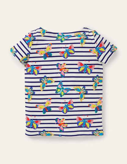 Short-sleeved Breton-Multi Butterfly Stripe
