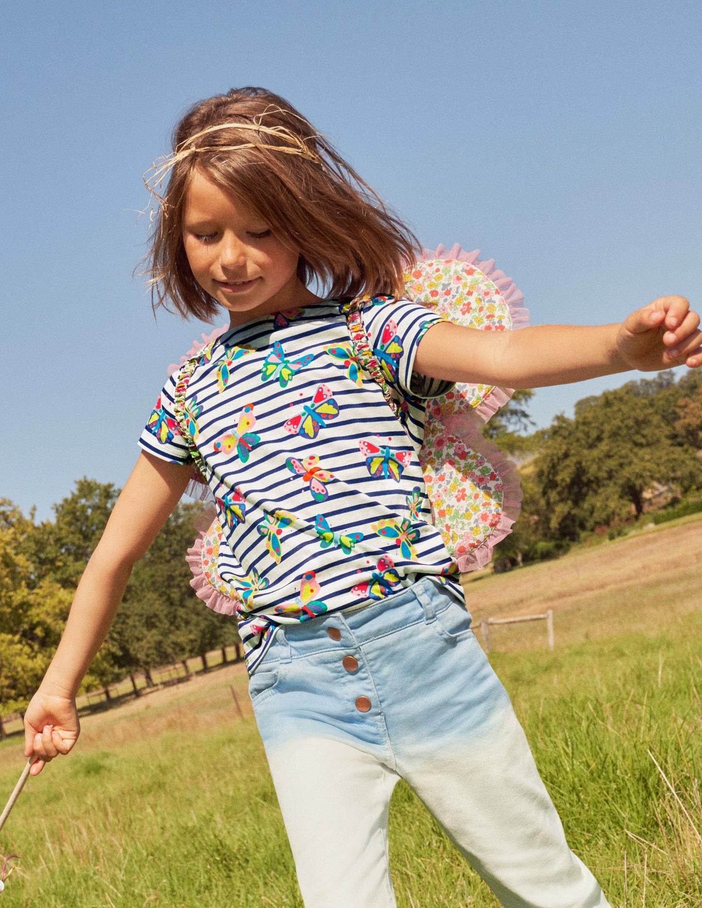 Short-sleeved Breton-Multi Butterfly Stripe