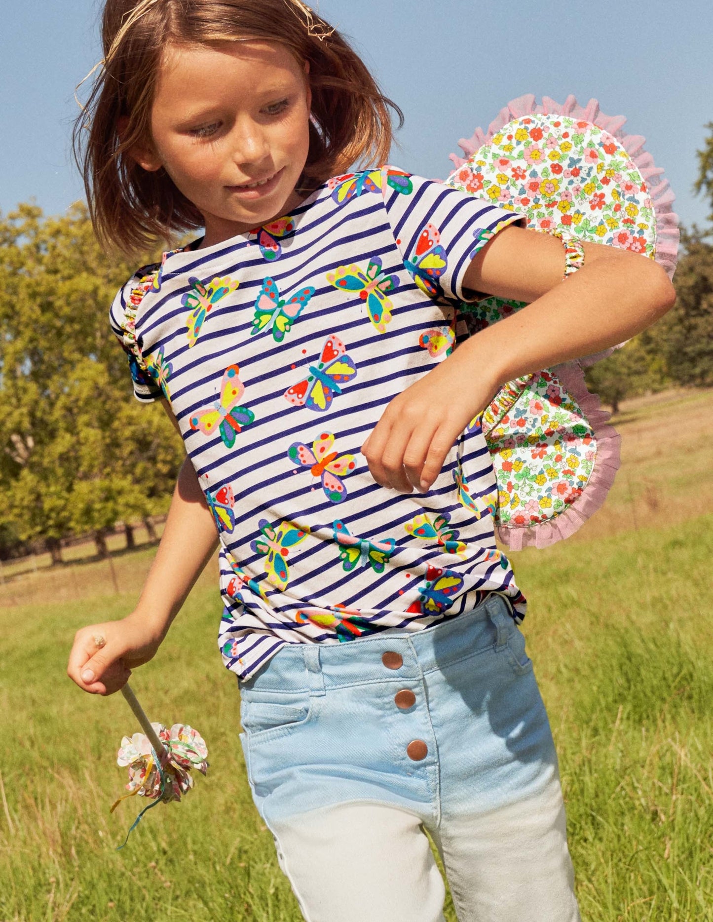 Short-sleeved Breton-Multi Butterfly Stripe