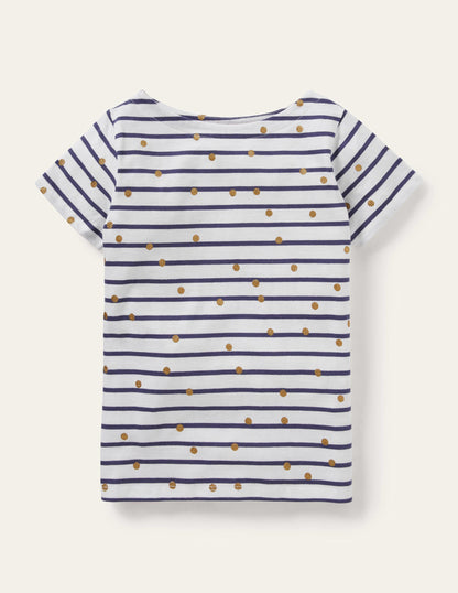Short-sleeved Breton-Ivory/ Navy Gold Spot