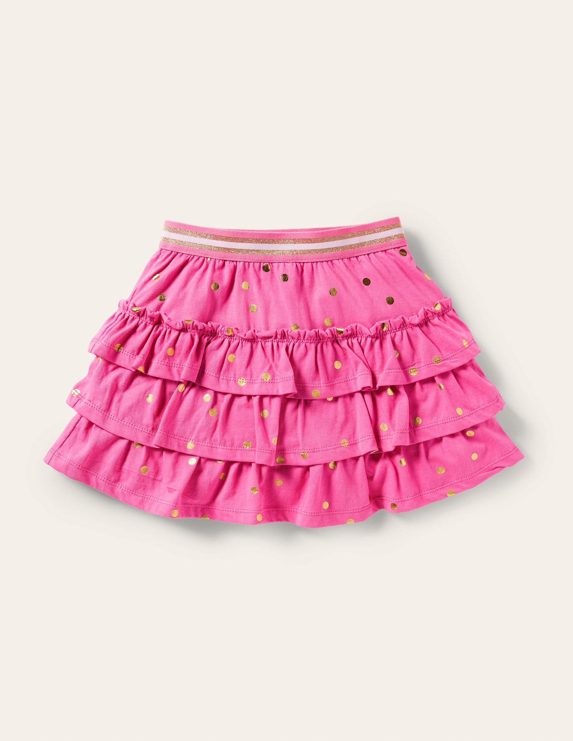 Jersey Ruffle Skort-Bright Petal Pink Gold Spot-1