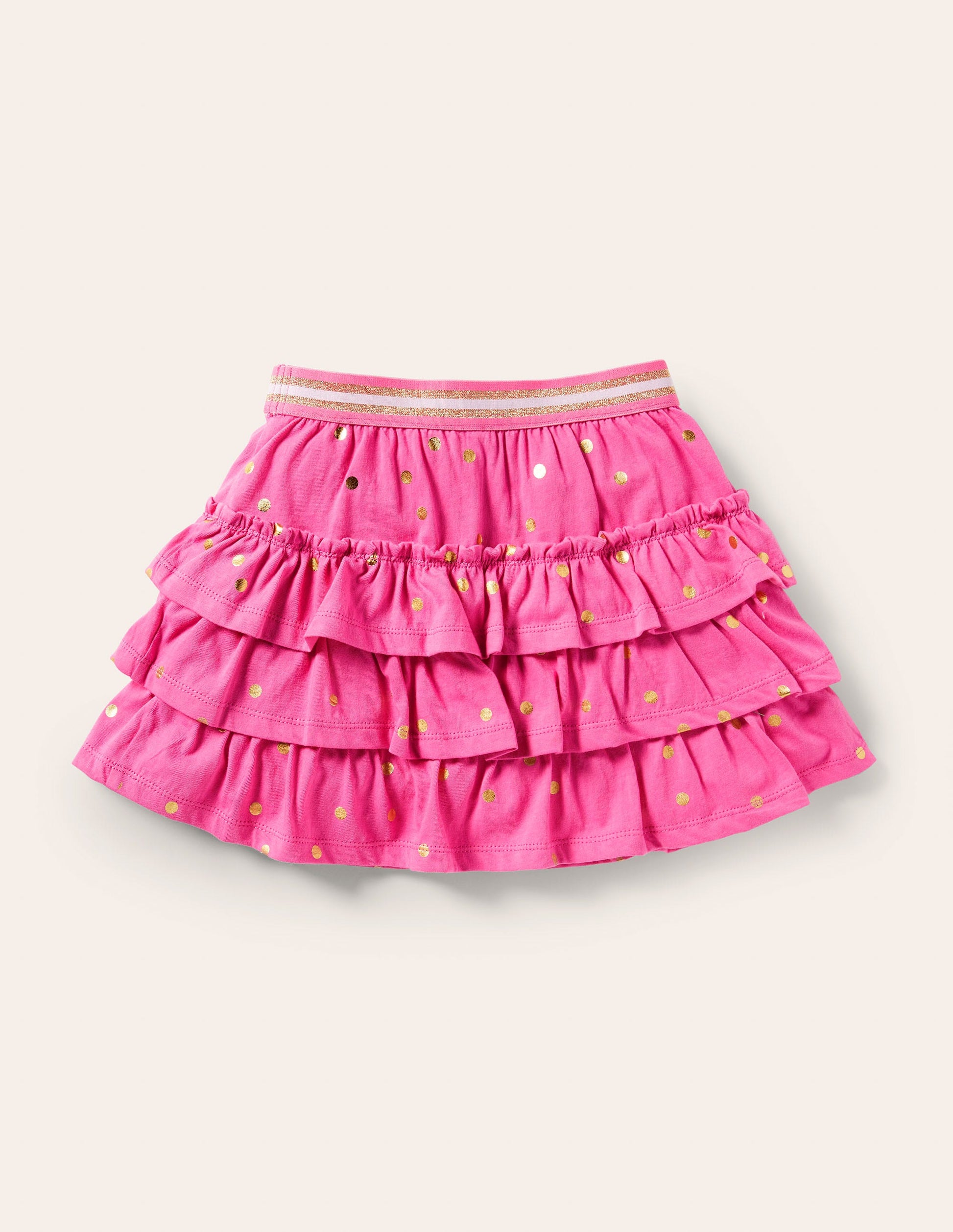 Jersey Ruffle Skort-Bright Petal Pink Gold Spot-2
