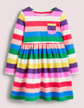 Long Sleeve Fun Jersey Dress-Multi Rainbow Stripe