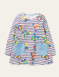 Printed Jersey Pocket Tunic-Multi Butterfly Stripe