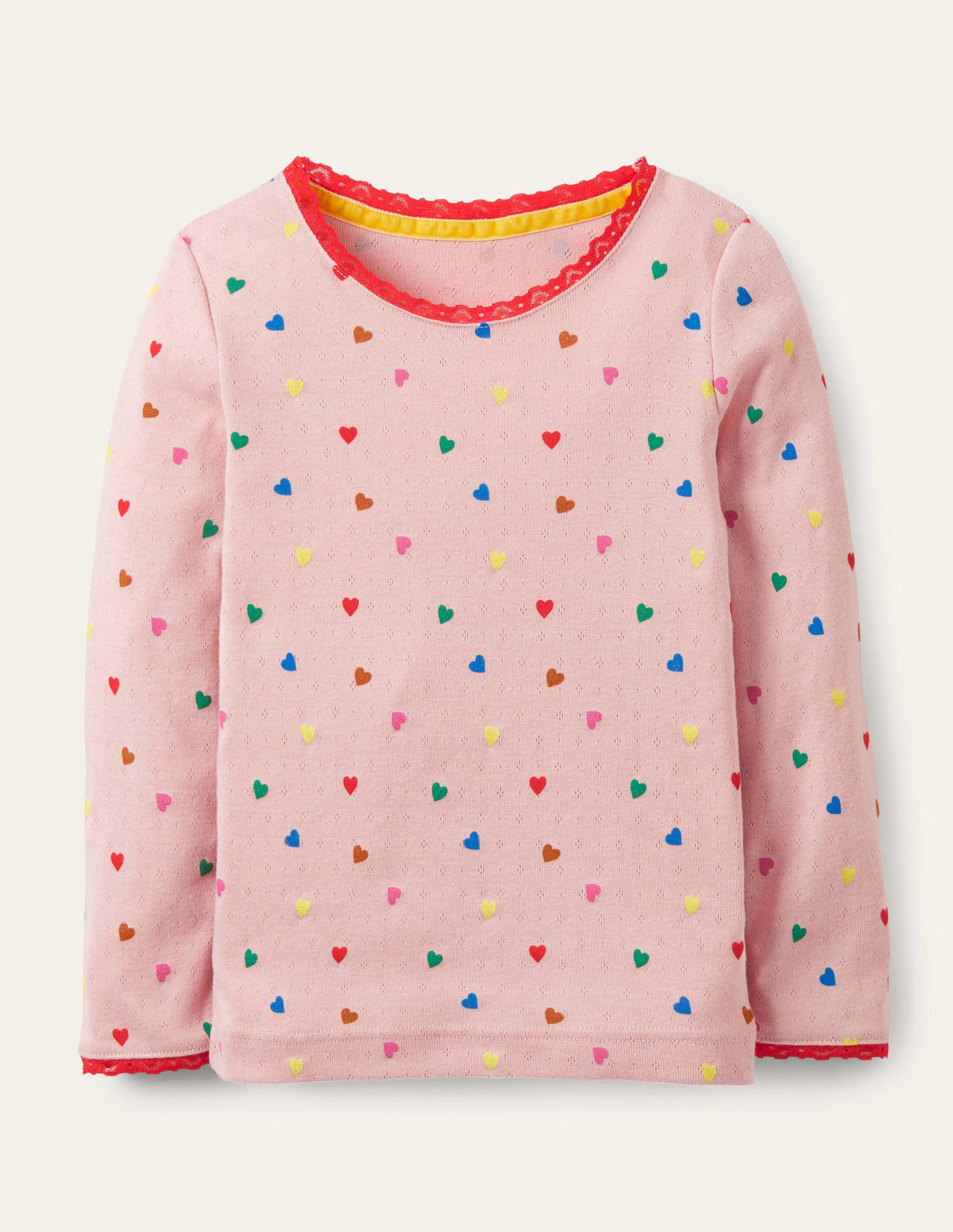 Supersoft Pointelle T-shirt-Pink Hearts - Image 1