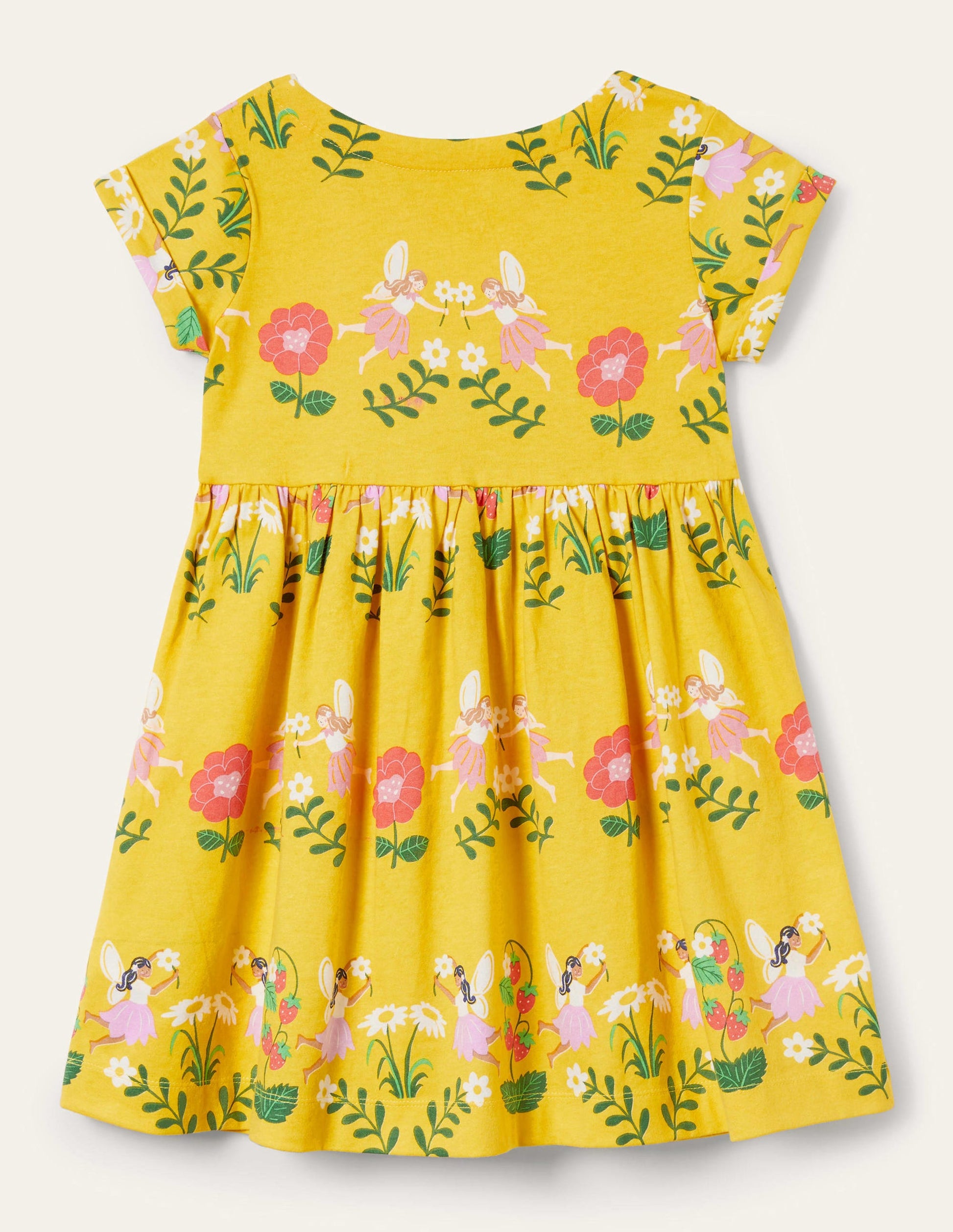 Short Sleeve Fun Jersey Dress-Sweetcorn Yellow Fairies-2