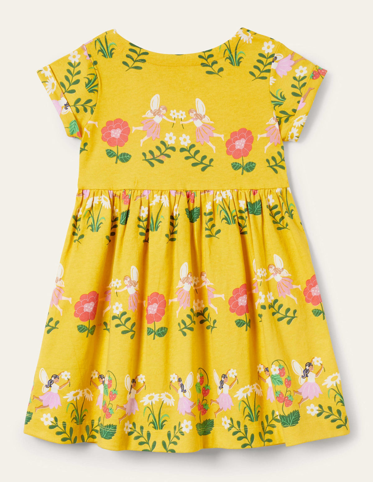 Short Sleeve Fun Jersey Dress-Sweetcorn Yellow Fairies - Image 2