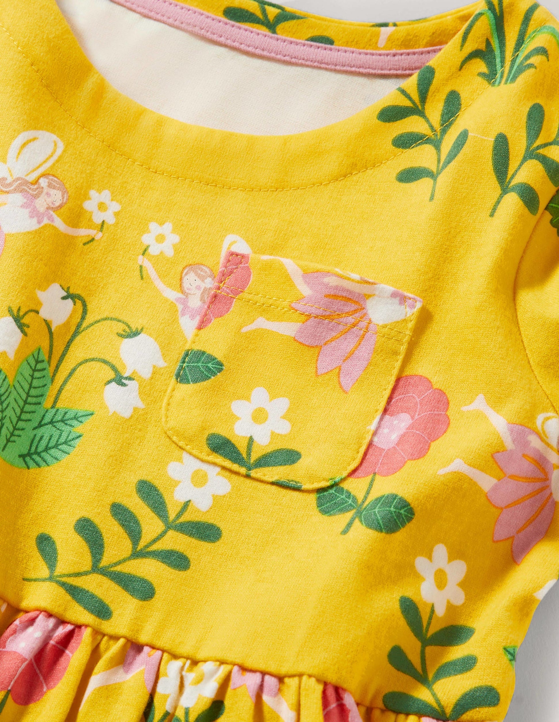Short Sleeve Fun Jersey Dress-Sweetcorn Yellow Fairies-4
