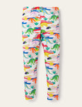 White Dinosaur Print Leggings-Ivory Dinosaur Sunset