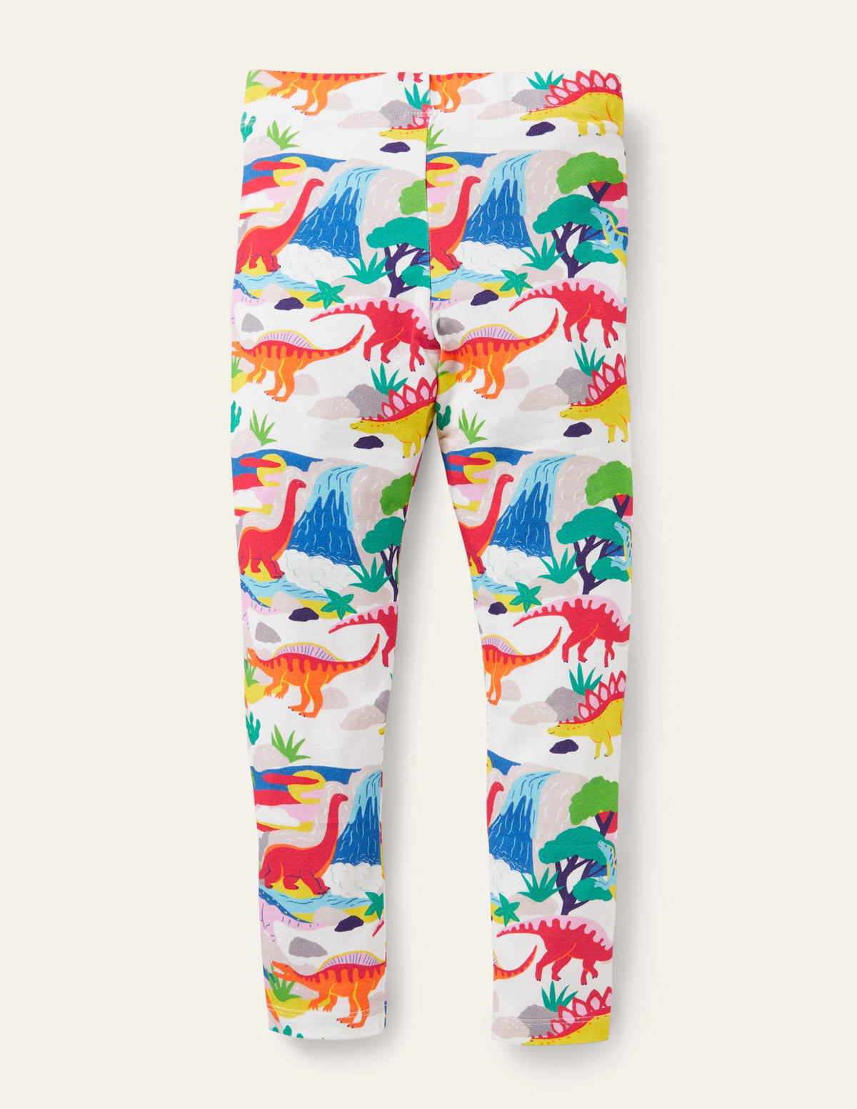White Dinosaur Print Leggings-Ivory Dinosaur Sunset - Image 2
