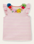 Ruffle Interest logo T-shirt-Ivory / Rosebay Floral