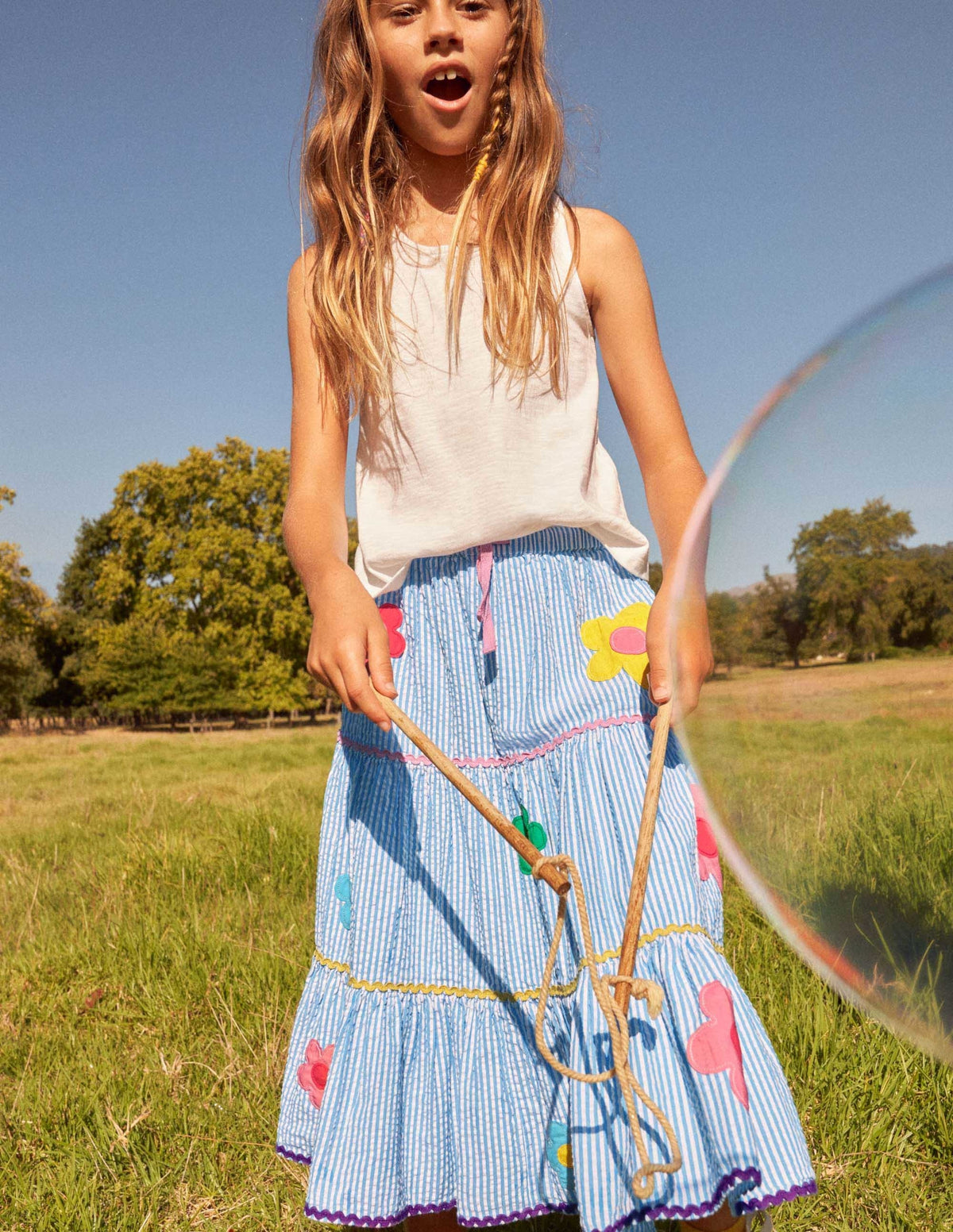 Midi Skirt-Surfboard Blue/Ivory Ticking - Image 5