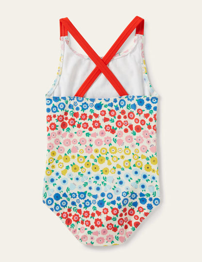 Cross-back Printed Swimsuit-Multi Floral Stripe-2