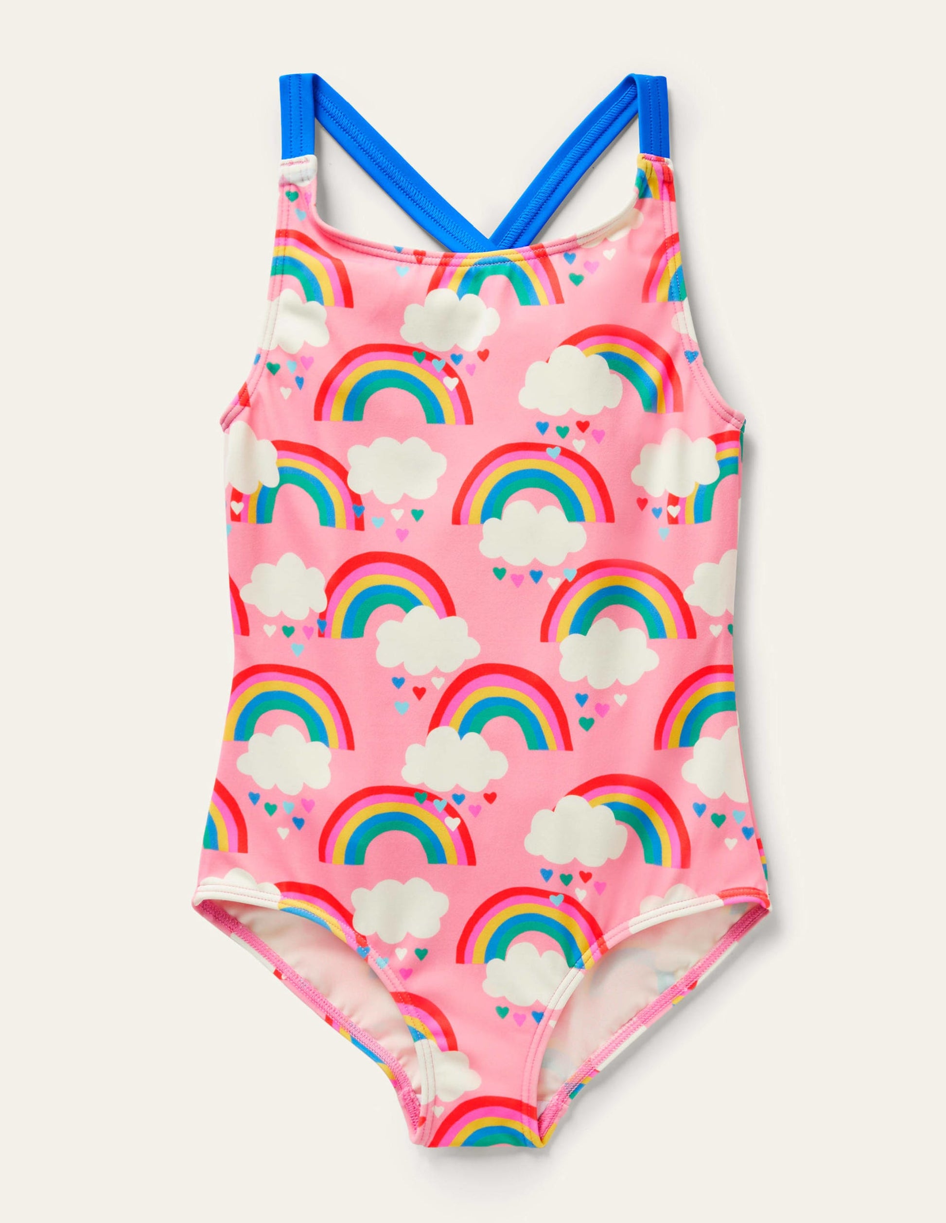 Cross-back Printed Swimsuit-Pink Lemonade Rainbows-1