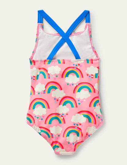 Cross-back Printed Swimsuit-Pink Lemonade Rainbows-2