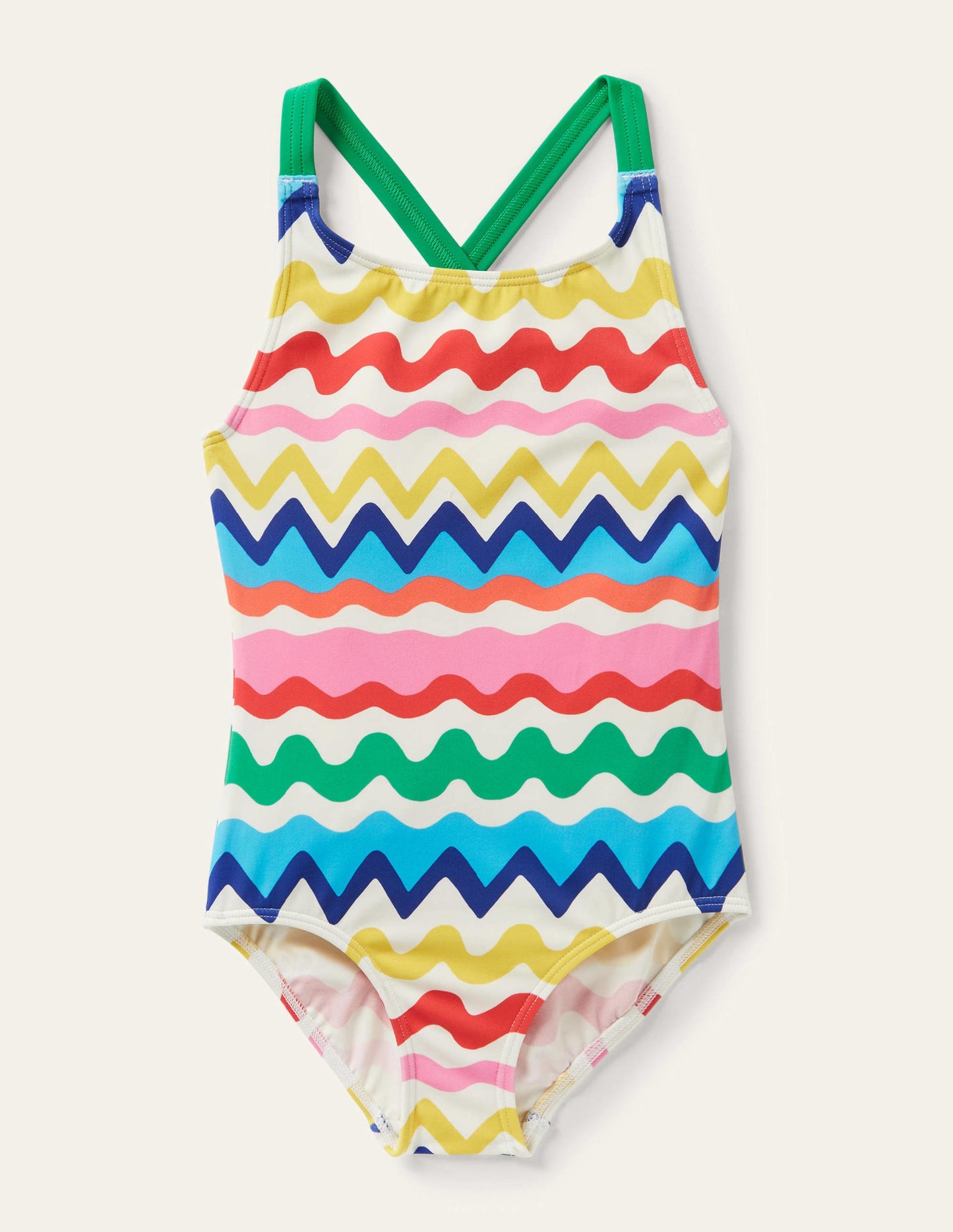 Cross-back Printed Swimsuit-Multi Ric Rac Stripe