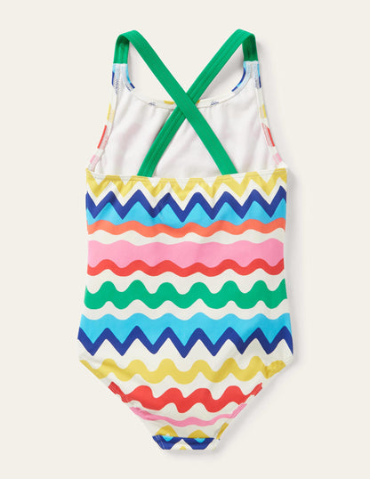 Cross-back Printed Swimsuit-Multi Ric Rac Stripe-2