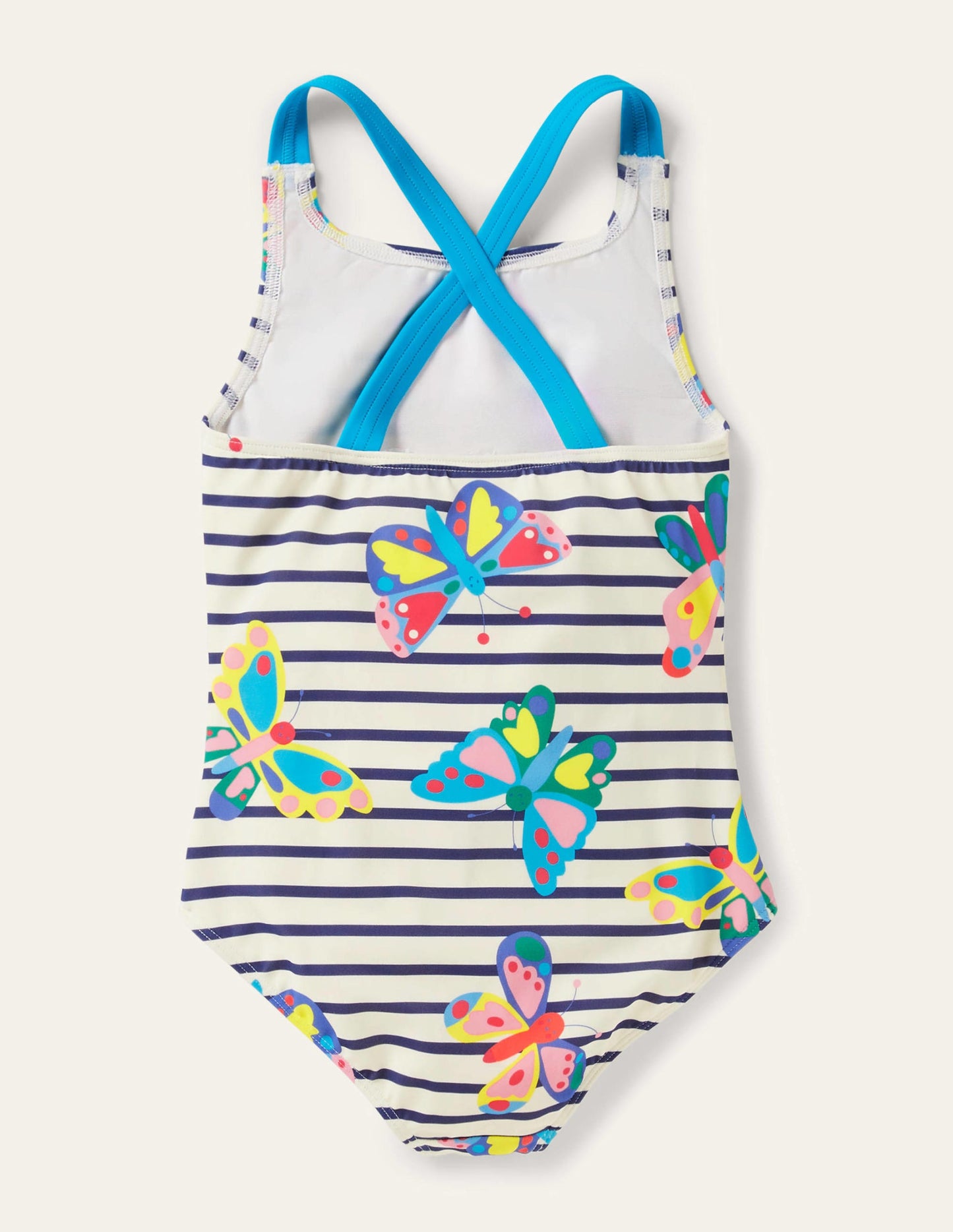 Cross-back Printed Swimsuit-Multi Butterfly Breton