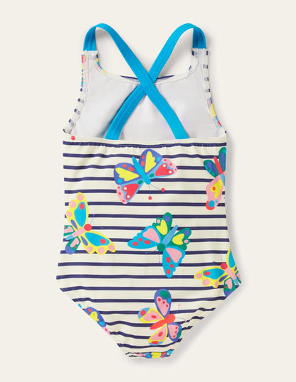 Cross-back Printed Swimsuit-Multi Butterfly Breton-2