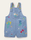 Embroidered Short Dungaree-Mid Vintage Denim Floral