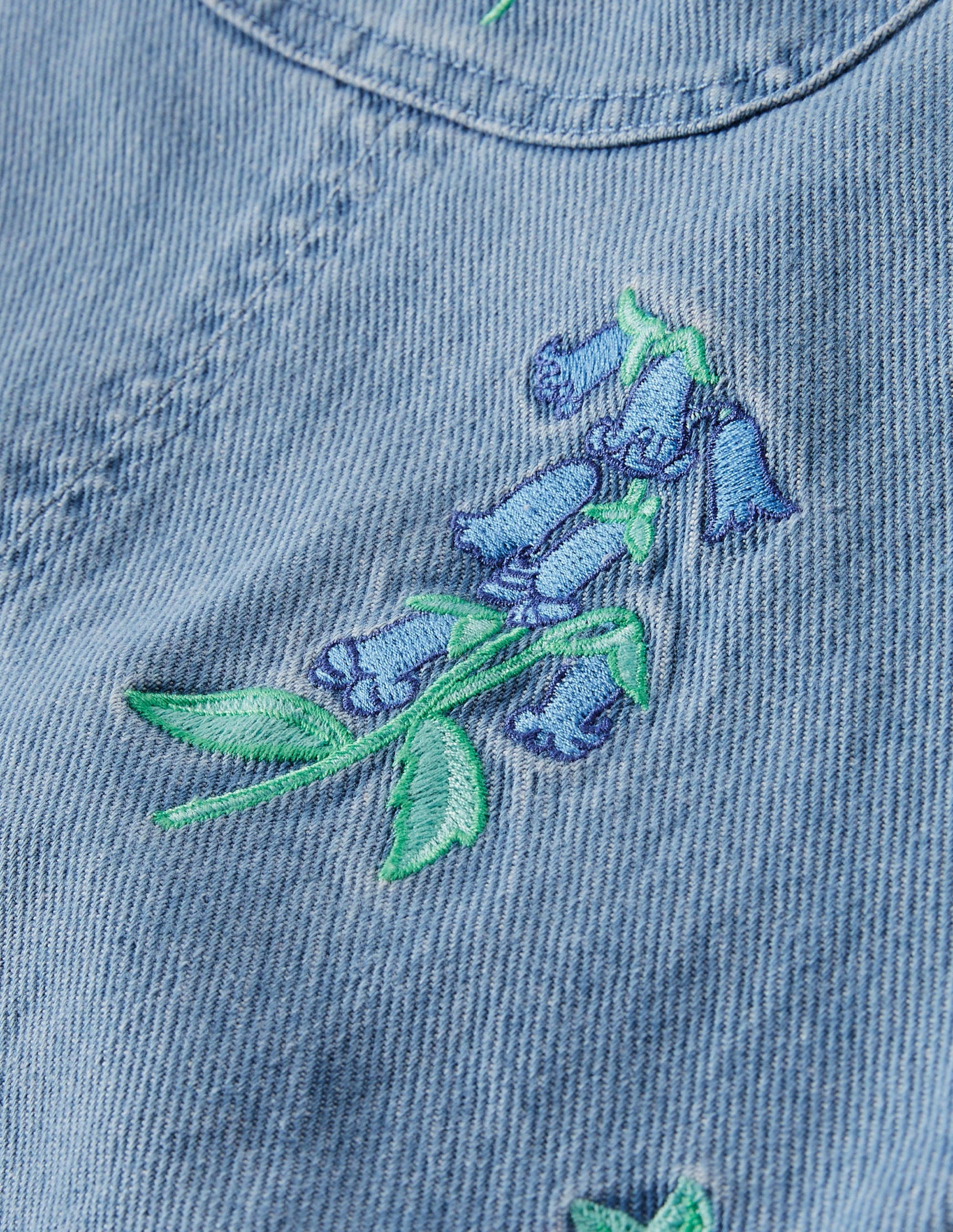 Embroidered Short Dungaree-Mid Vintage Denim Floral-3