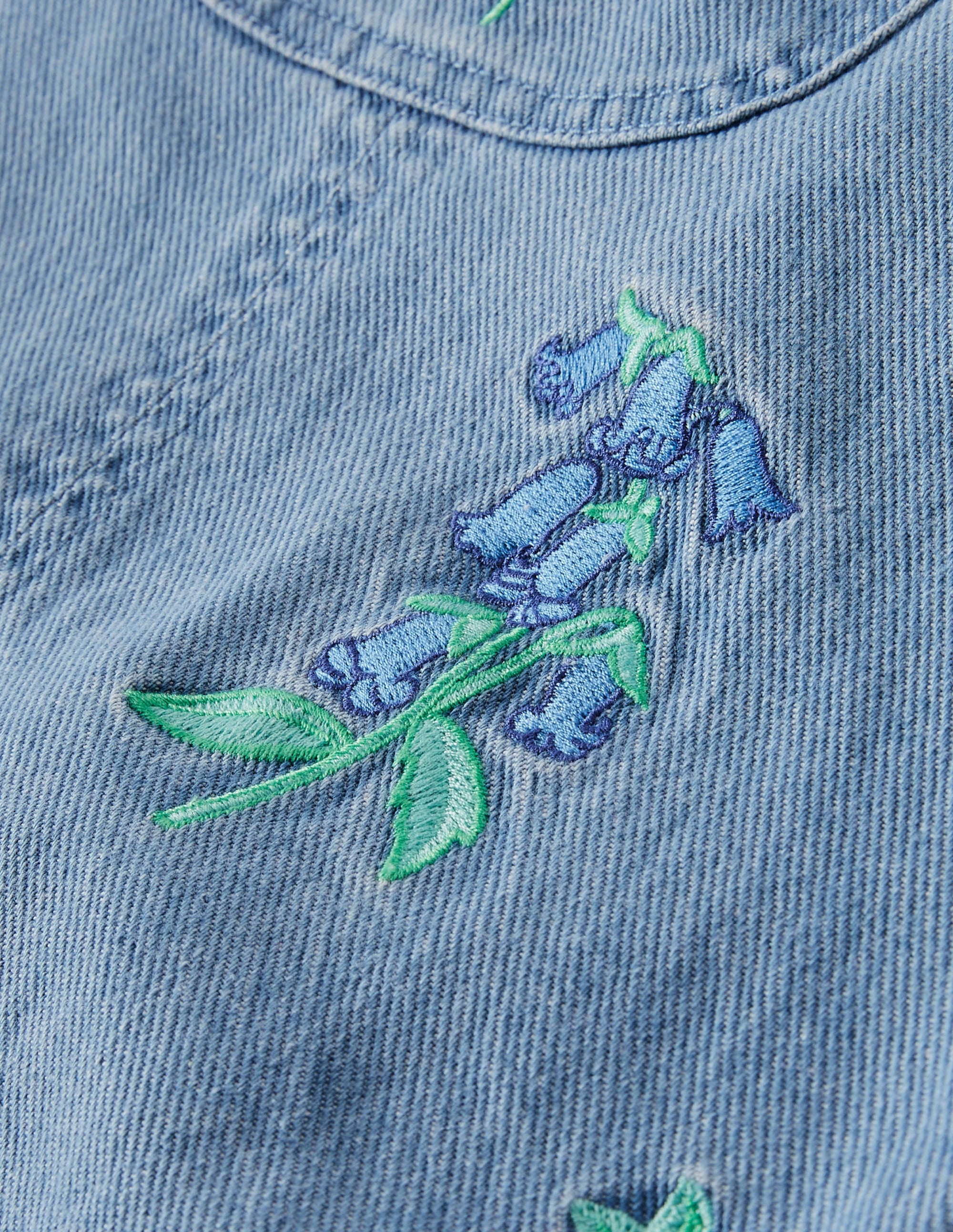 Embroidered Short Dungaree-Mid Vintage Denim Floral - Image 3