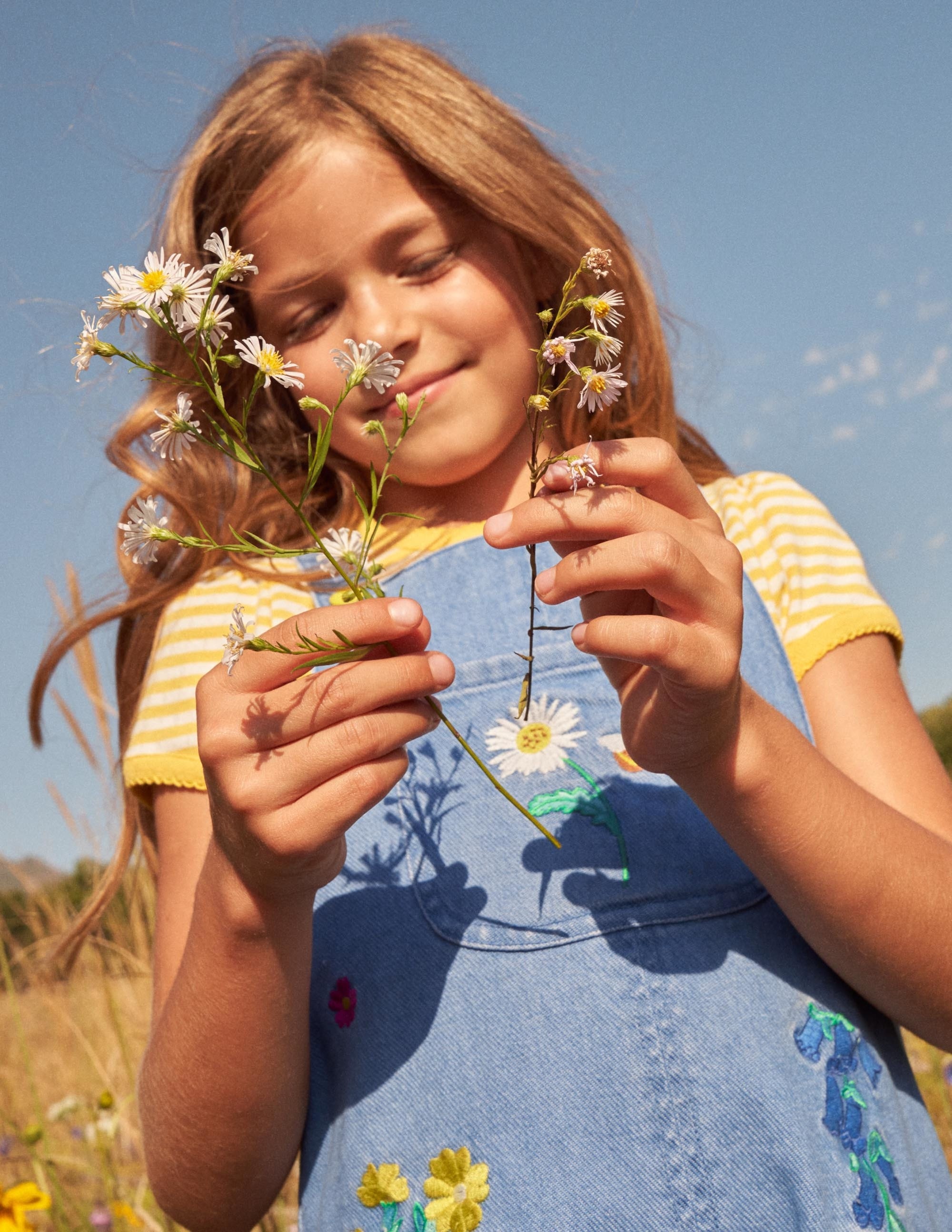 Embroidered Short Dungaree-Mid Vintage Denim Floral - Image 4