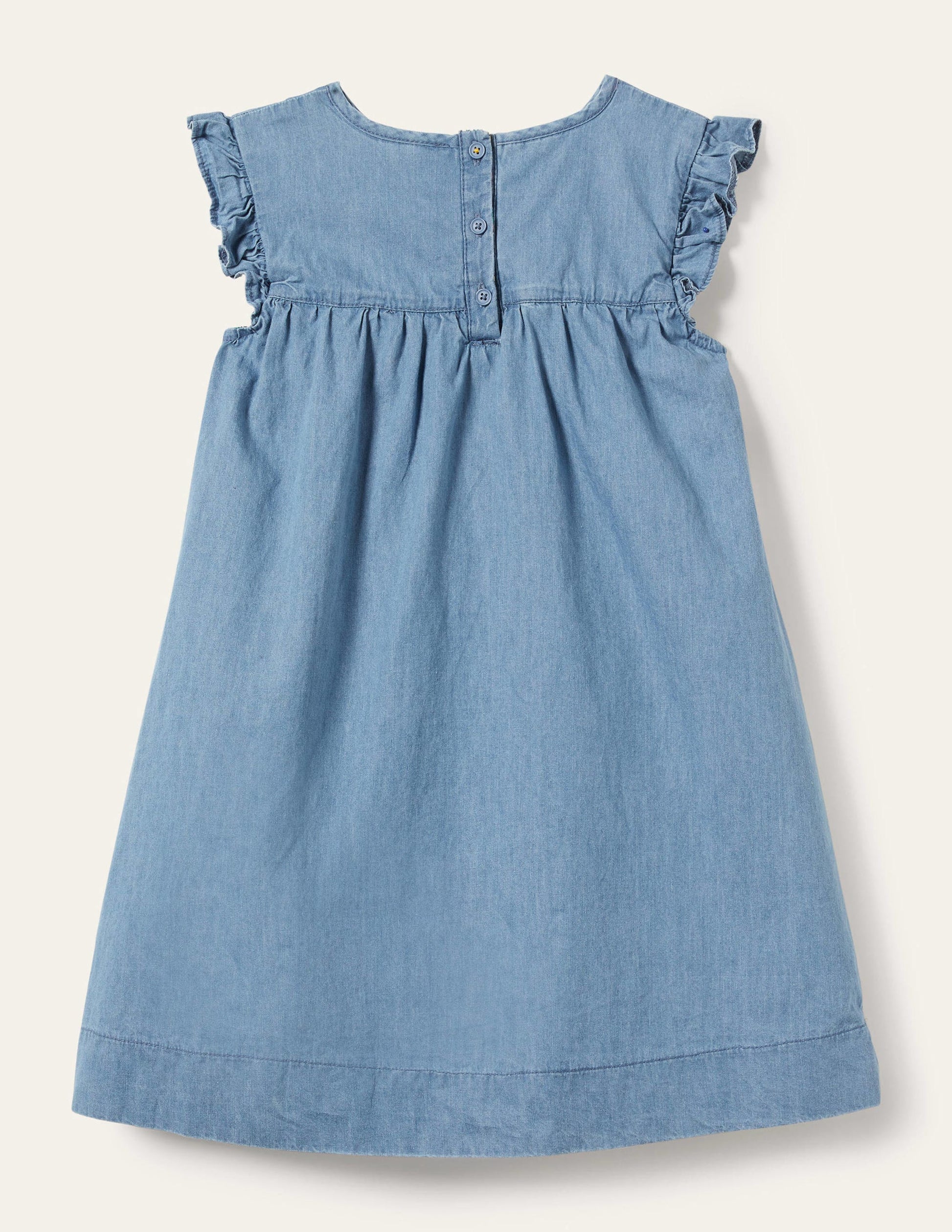Denim Love Heart Frill Sleeve Dress-Mid Vintage Denim-2