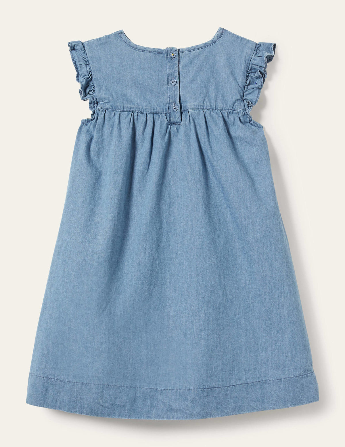 Denim Love Heart Frill Sleeve Dress-Mid Vintage Denim - Image 2