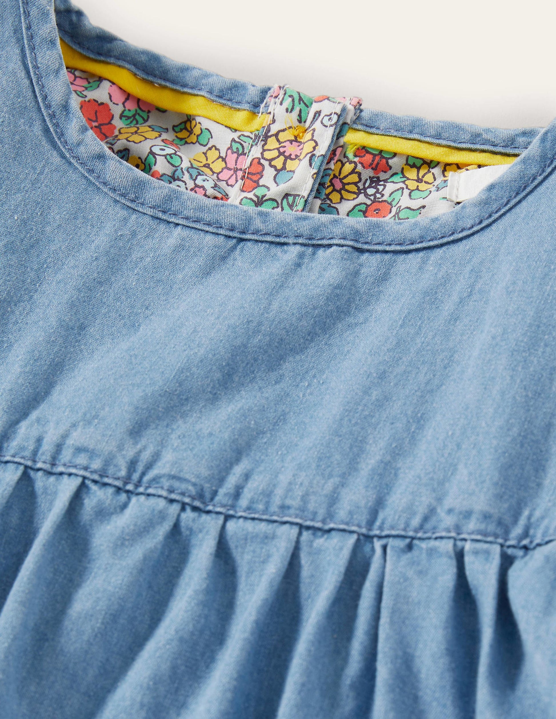 Denim Love Heart Frill Sleeve Dress-Mid Vintage Denim-3