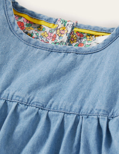 Denim Love Heart Frill Sleeve Dress-Mid Vintage Denim-3