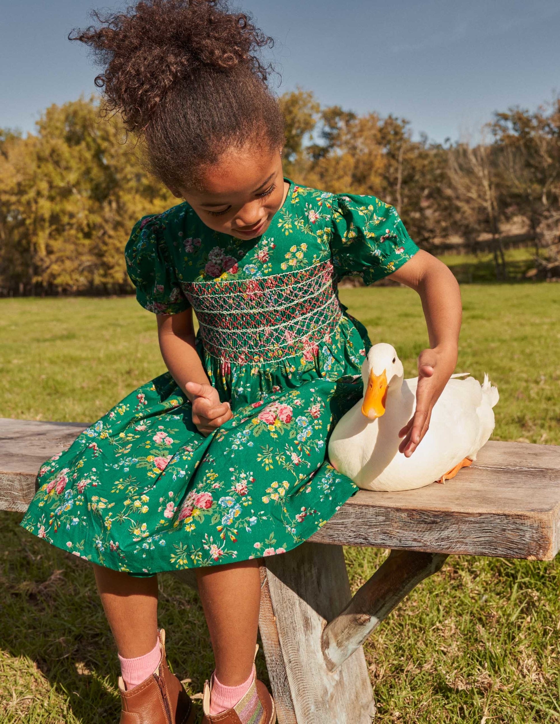Smocked Dress-Shady Glade Green Floral-4