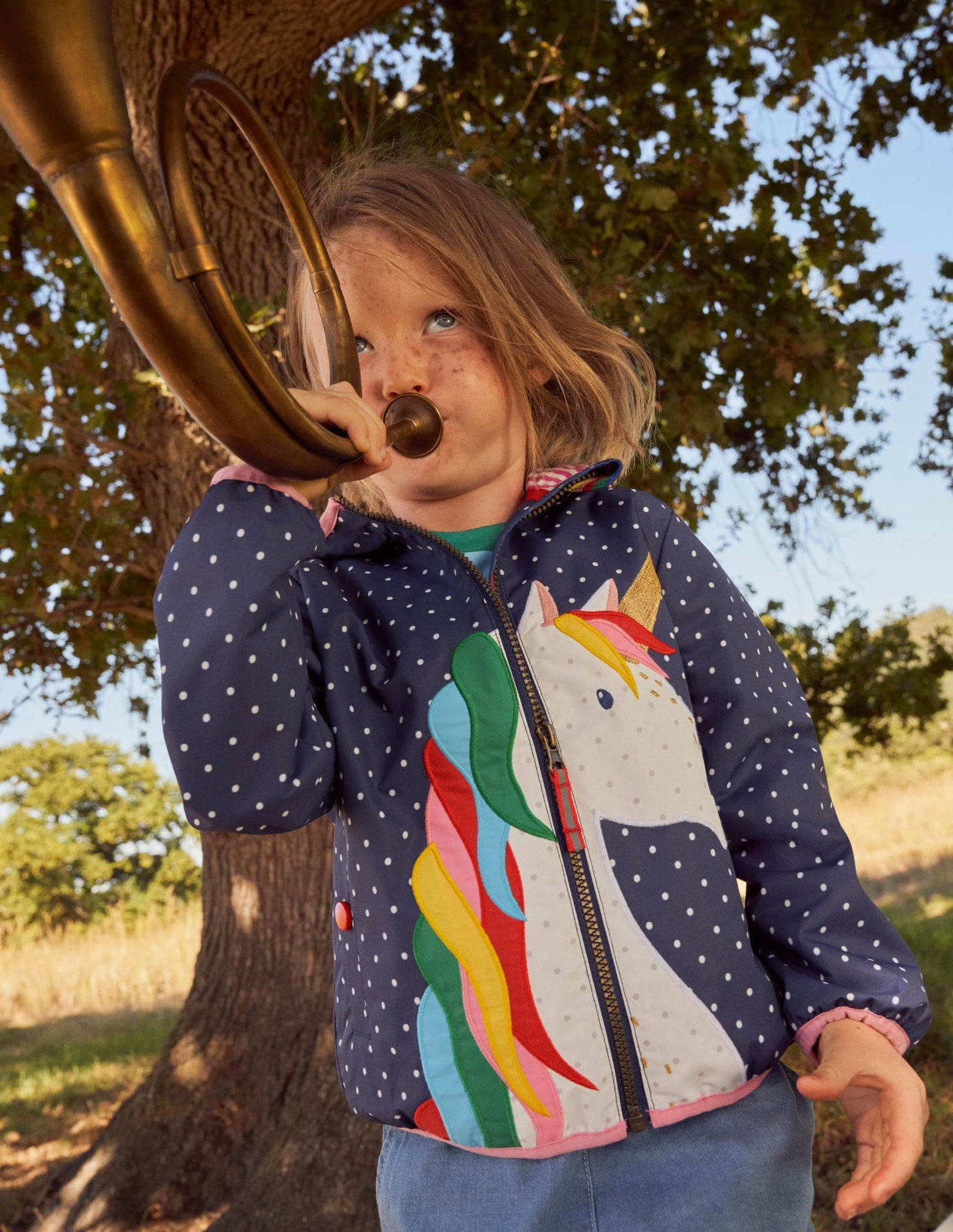 Navy Polka Dot Unicorn Rain Jacket-College Navy Pin Spot Unicorn