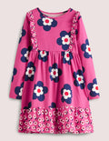 Frill Tiered Jersey Dress-Sweet William Pink Daisy