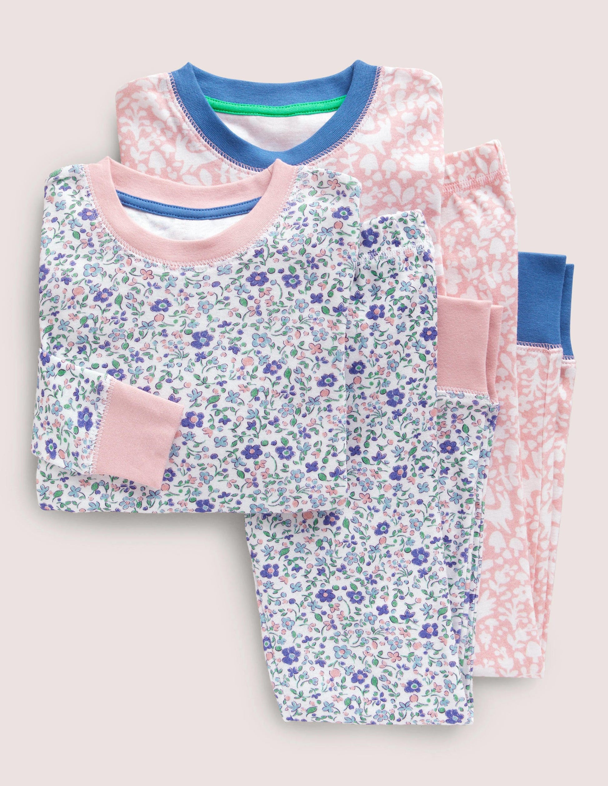 Twin Pack Snug Pyjamas-Ivory Ditsy Floral/ Boto Pink-1