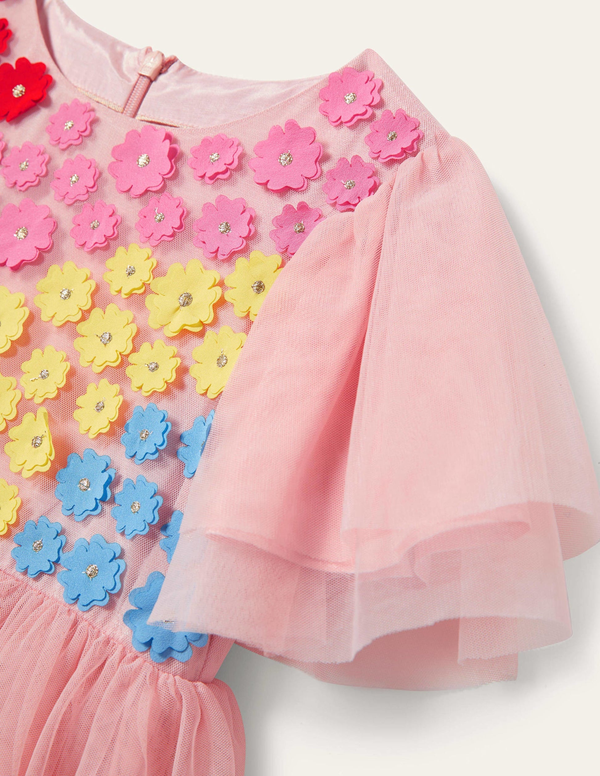 Appliqué Tiered Tulle Dress-Provence Dusty Pink Flowers-3