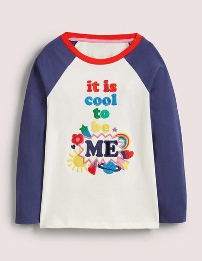 Appliqué Slogan T-Shirt-Ivory/Starboard Blue-3