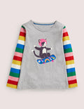 Graphic Rainbow T-shirt-Grey Marl Skateboarding Cat